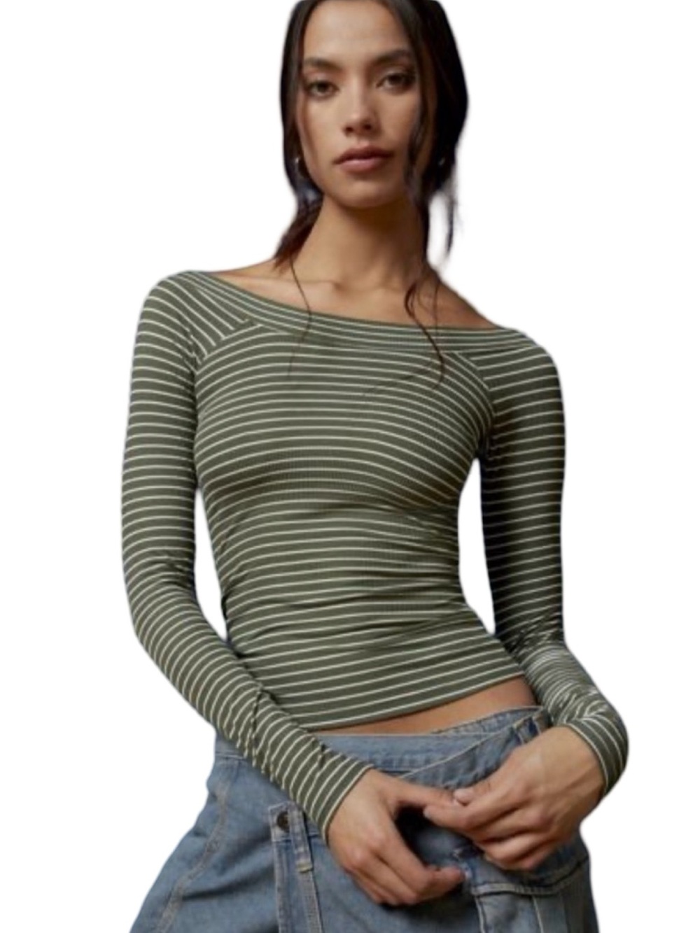 UO BDG Striped Top Womens Size Small Urban Outfitters Green Ribbed Shirt LS